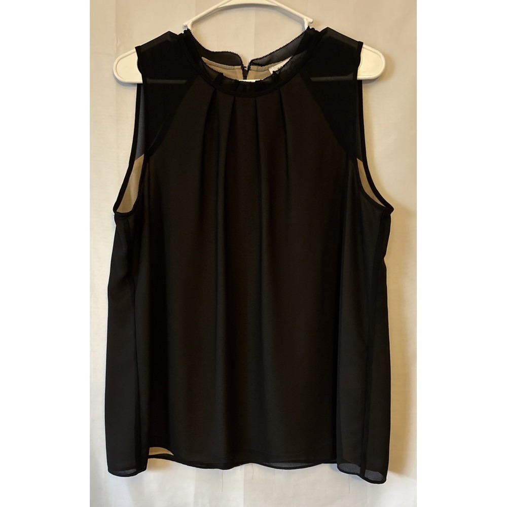 Rose & Olive Black Sheer Overlay Sleeveless Blouse‎ with Back Zipper Size XL